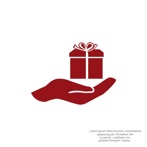 Caja de regalo en la mano icono web — Vector de stock