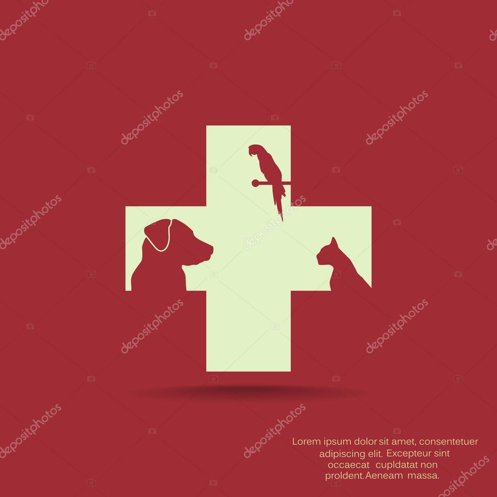 Sign with domestic pets silhouettes, veterinary logo concept