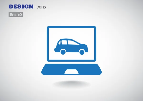 Laptop med bil på skärmsymbolen — Stock vektor