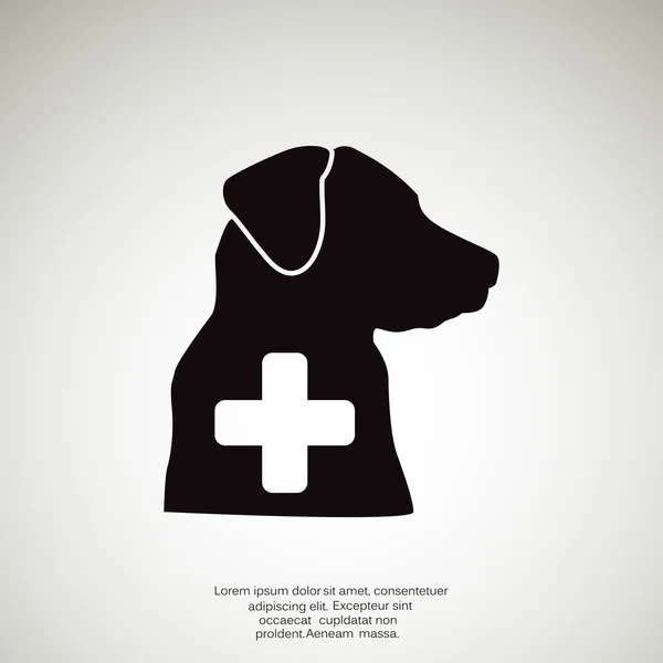 Signe avec silhouette de chien et croix, concept de logo vétérinaire — Image vectorielle