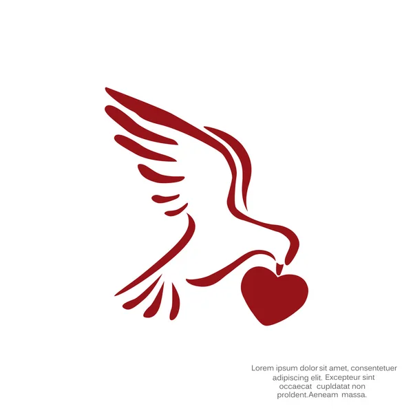 Taube mit Herz einfaches Symbol — Stockvektor