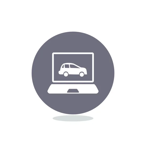 Laptop com carro no ícone de tela — Vetor de Stock