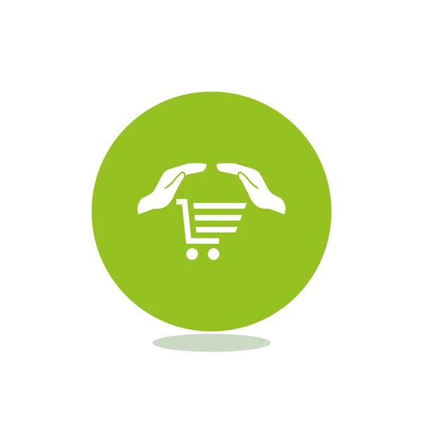 Carrito de compras con manos icono web — Vector de stock