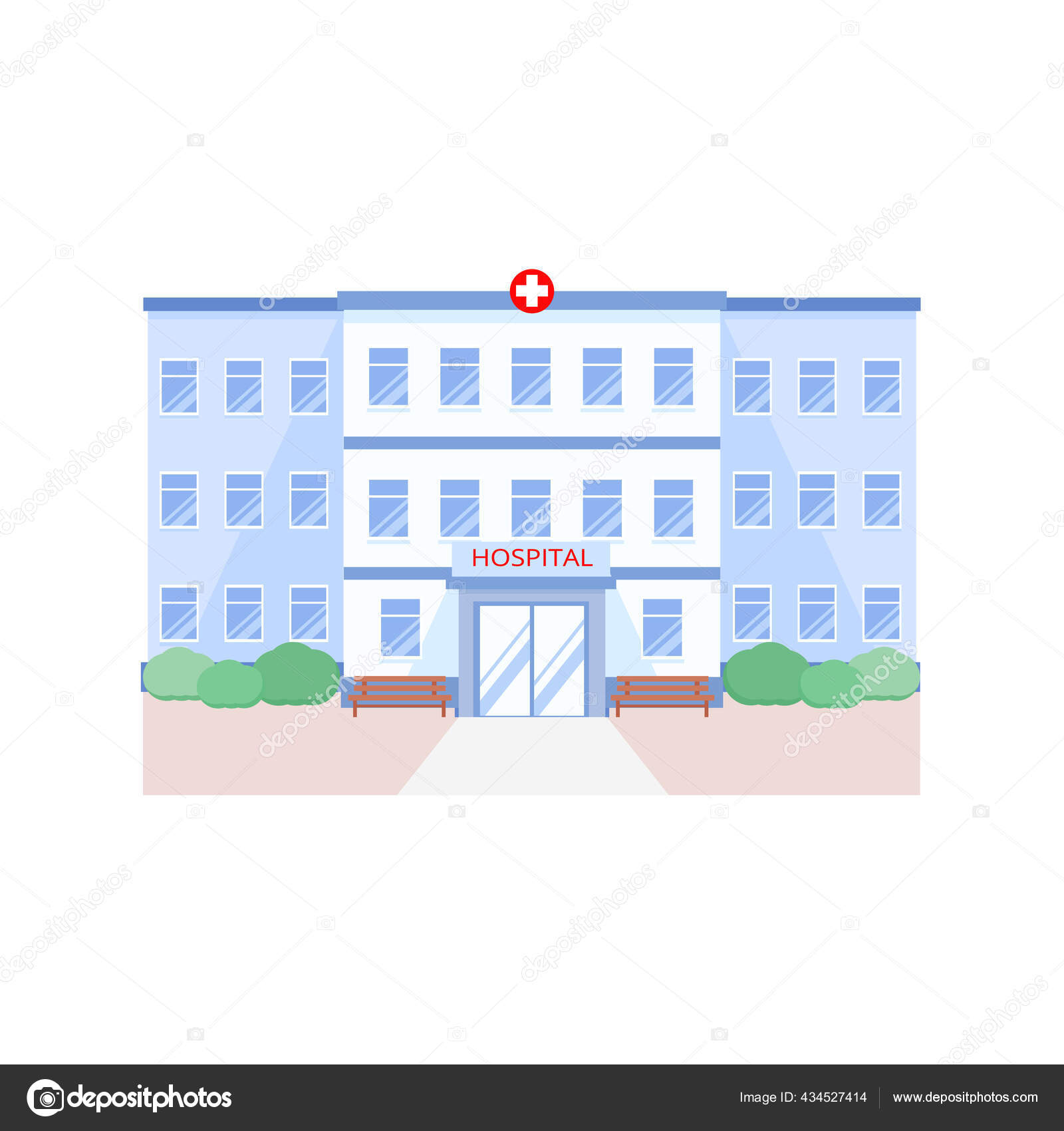 Ikon Bangunan Otomatis Rumah Sakit Ilustrasi Vektor Datar Pada Latar Belakang Putih Stok Vektor Mayaemimailru 434527414