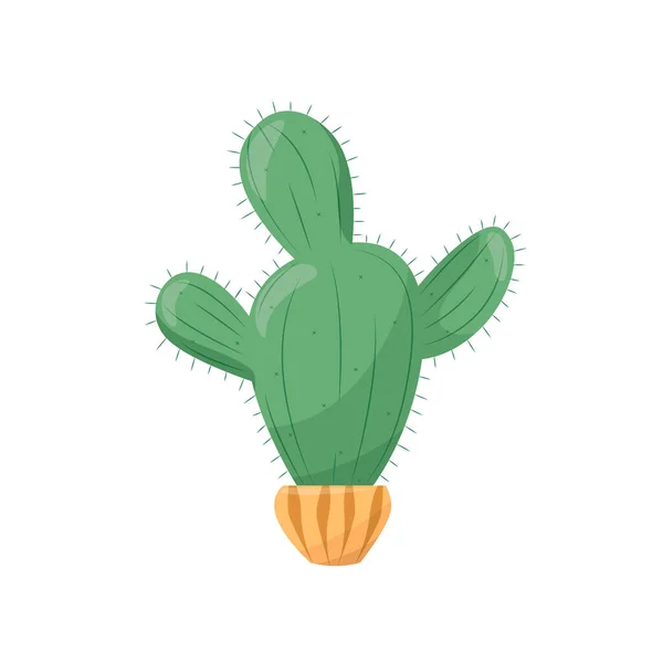 Friendly green cactus in a pot icon. On white background — Stock Vector