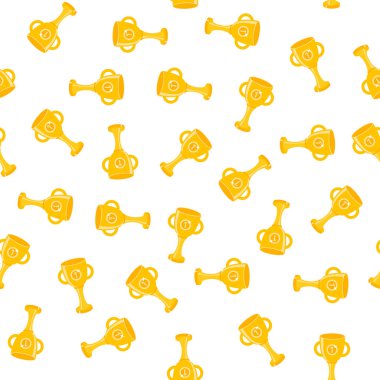 Kazanan Kupa ilk sırada olacak. Altın kupa. Duvar kağıdı hediye paketi kumaşı için kusursuz desen. Beyaz arkaplanda düz biçimdeki vektör illüstrasyonuName