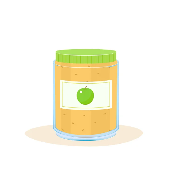 Pot en verre de pomme verte purée isolé sur blanc. Illustration vectorielle du bébé naturel — Image vectorielle