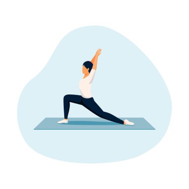 Yoga kadın ikonu. Evde yoga yapan bir kız. Vektör düz çizgi film illüstrasyonu.