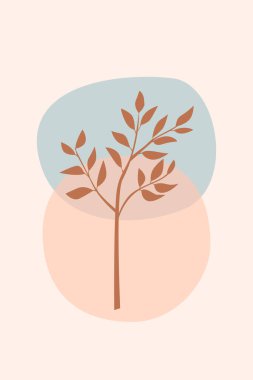 Boho otları, bitkiler, bohem siluet vektör çizimi, yapraklar, yaprak posteri, parmak izi. Soyutlama, tasarım minimalizm..