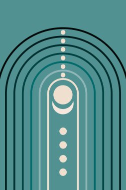 Gökkuşağı Güneşi Boho Minimalist Duvar Sanatı Geometrik Yazdırma Bohem Sanatı, vektör hilal, poster