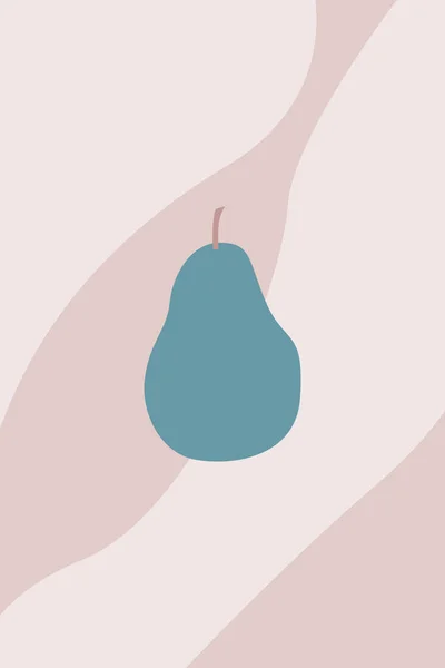 Cartel boho abstracto dibujado a mano con pera azul fruta aislada sobre fondo beige. Ilustración plana vectorial. Diseño de arte — Archivo Imágenes Vectoriales