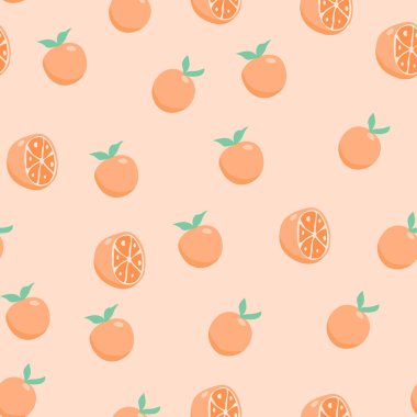 Turuncu arka planda pürüzsüz düz desen, turuncu yaprak deseni, minimal stil duvar kağıdı, çiğ taze meyve, vektör çizimi..