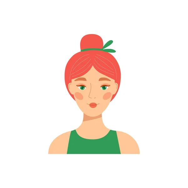 The Profile Icon Of the Female Head In the Chat is Isolated, the girl with the bun. Портрет персонажа Аватара Плоская векторная иллюстрация. — стоковый вектор