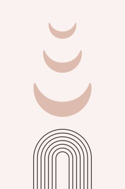 Gökkuşağı Güneşi Boho Minimalist Duvar Sanatı Geometrik Yazdırma Bohem Sanatı, vektör hilal, poster.