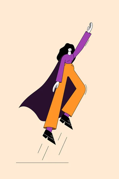 Una superheroína despega en un estilo plano de dibujos animados hiperbolizado. Una mujer libre fuerte ordinaria. La lucha por los derechos de la mujer, la igualdad, el feminismo. Concepto vectorial. — Archivo Imágenes Vectoriales