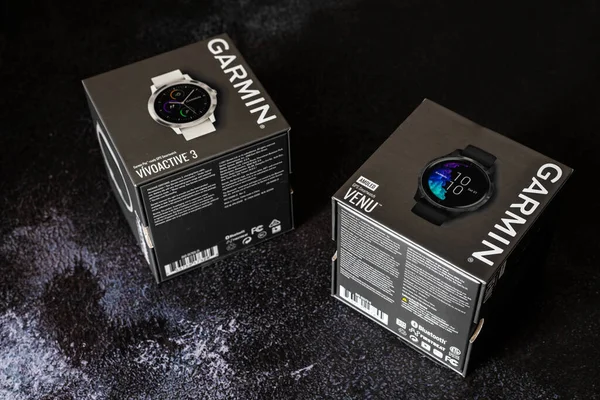 Kiev Oekraïne 2020 Het Garmin Venu Horloge Zwarte Editie — Stockfoto