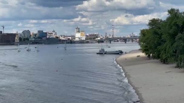 Agosto Kiev Ucrania Ensayo Del Desfile Agua Río Dnipro Antes — Vídeos de Stock