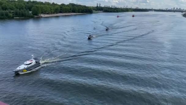 Augustus Kiev Oekraïne Repetitie Van Waterparade Rivier Dnipro Voor Onafhankelijkheidsverklaring — Stockvideo