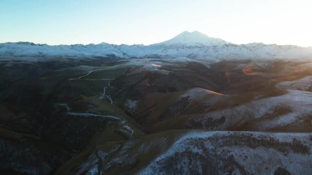 Malownicza Góra Elbrus Rosji Piękna Przyroda Krajobraz Panorama Powietrza Góry — Wideo stockowe