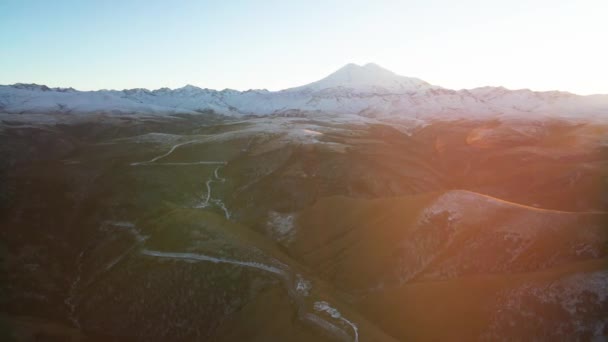 Monte Elbrus Pitoresco Rússia Bela Natureza Paisagem Panorama Aéreo Montanhas — Vídeo de Stock