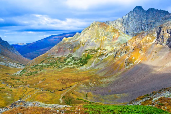 Panoramic view from the mountain pass on the valley