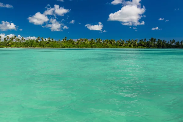 Panoramablick auf exotische Palmen und Lagune am tropischen Inselstrand — Stockfoto