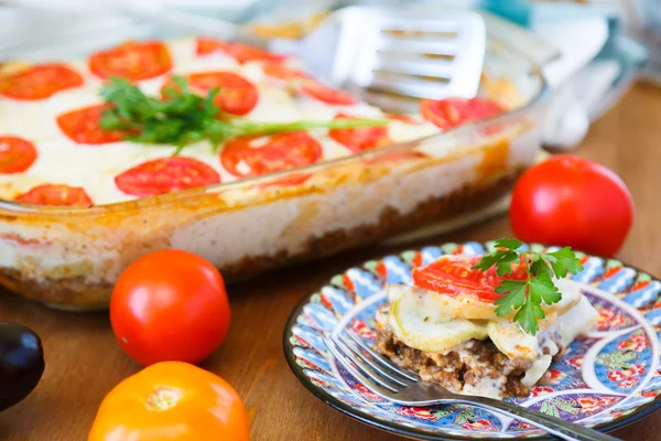 moussaka with minced meat close view