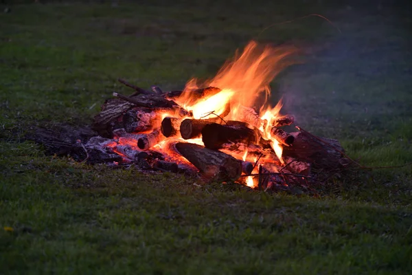 여름철 캠프에 장소에서 모닥불을 피우는 — 스톡 사진