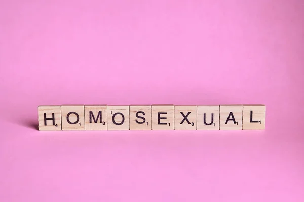 Palabras Homosexuales Representadas Por Azulejos Madera Aislados Sobre Fondo Color —  Fotos de Stock