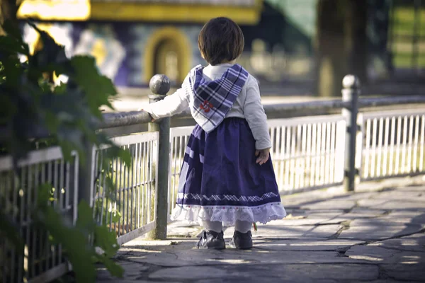 1岁至2岁的女孩 穿着传统的巴斯克民族服装 巴斯克国家文化和传统 — 图库照片