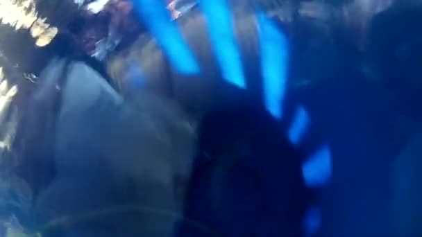 Lights Hole Dark Blue Underwater Bubbles — Stock Video
