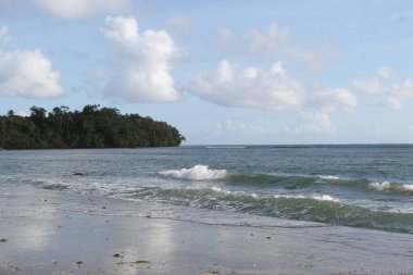 Deniz kıyısı sabah saatlerinde dalgalanan dalgalarla