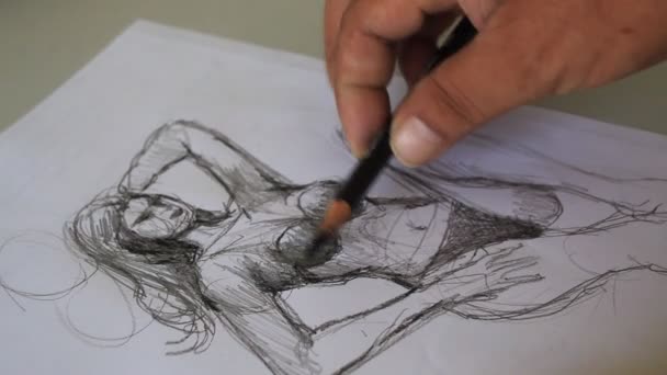 白板纸上的手绘铅笔 — 图库视频影像