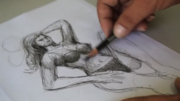 Hand Sketch Drawing Pencil White Board Paper — Stock Video