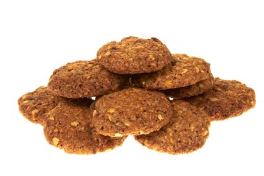 Biyo tahıl bisküvi çikolata ve beyaz arka plan üzerinde izole fındık ile