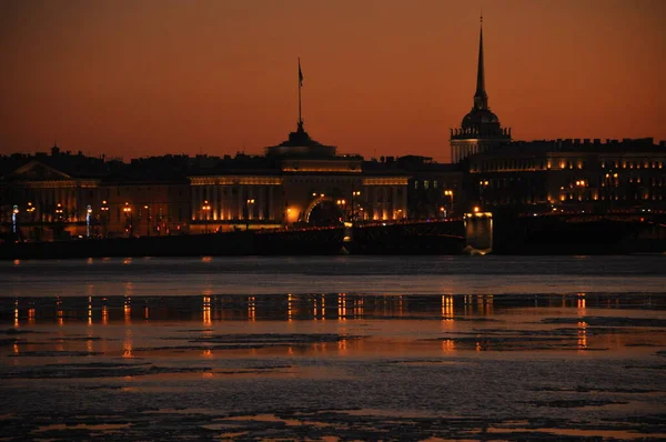 Pont Amirauté Palais Saint Pétersbourg Hiver Coucher Soleil — Photo