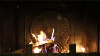 Şöminede yanan odun.