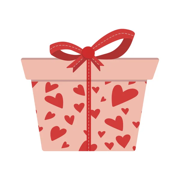 Vector Gift Box Decorated Hearts Paper Cute Red Ribbon Bow — Stock Vector