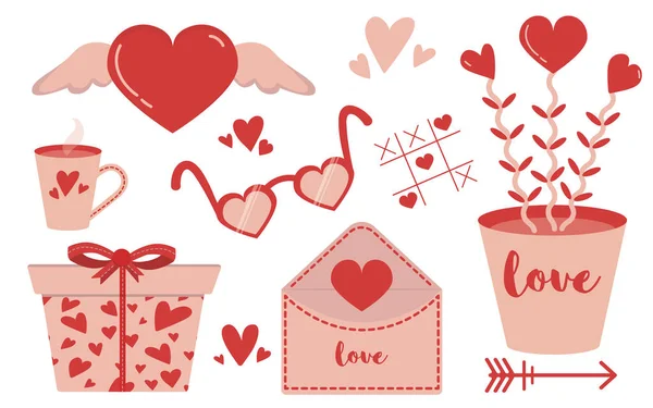 Коллекция Декораций Дню Святого Валентина Подарочная Коробка Любовное Письмо Любовное — стоковый вектор