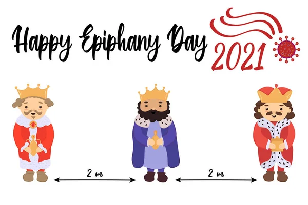 Feliz Dia Epifania 2021 Texto Cartão Engraçado Sarcástico Sobre Coronavírus — Vetor de Stock