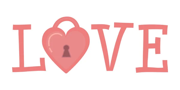 Lindo Logotipo Amor Letras Con Candado Forma Corazón San Valentín — Vector de stock