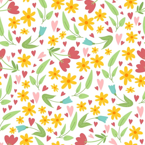 Seamless Pattern Background Spring Floral Elements Simple Flat Hand Drawn — Stock Vector