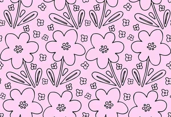 Flower Doodle Nahtlosen Muster Vektor Hintergrund Einfache Kindlich Naive Hand — Stockvektor