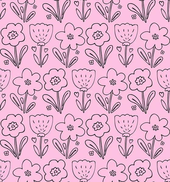 Симпатичный Бесшовный Векторный Фон Ручным Рисованием Цветочных Элементов Цветы Листья — стоковый вектор