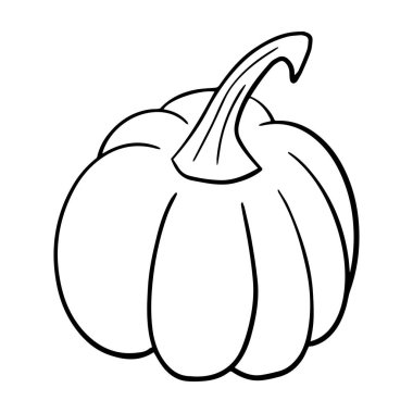 Beyaz arka planda izole edilmiş siyah hatlı balkabağı vektör illüstrasyonu. Sevimli basit el çizimi sonbahar hasat dekoratif tasarım elementi sebze silueti