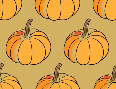 Güz renklerinde soyut organik şekillerle çizilmiş siyah mürekkepli el yapımı balkabaklarıyla kusursuz desen. Tatlı basit düşüş, Cadılar Bayramı, Şükran Günü vektör arka planı soyut tasarım.