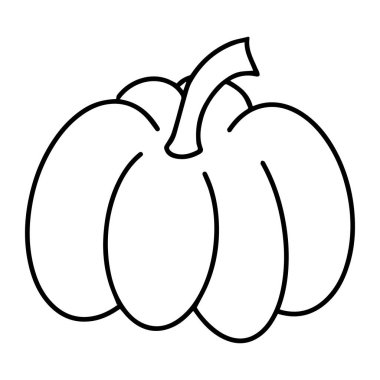 Beyaz arka planda izole edilmiş siyah hatlı balkabağı vektör illüstrasyonu. Basit el çizimi siluet karalama ikonu Sonbahar hasat dekoratif tasarım elementi