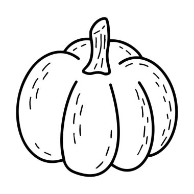 Beyaz arka planda izole edilmiş siyah hatlı balkabağı vektör illüstrasyonu. Basit el çizimi siluet karalama ikonu Sonbahar hasat dekoratif tasarım elementi