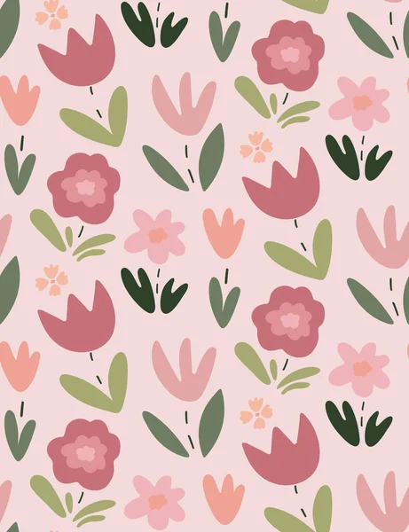 Cute Childish Seamless Pattern Flowers Leaves Creative Children Texture Fabric — Stock Vector