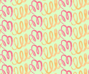 Basit suluboya fırça darbesi çizgileri olan hoş, pürüzsüz bir desen. Açık yeşil arka planda sarı ve pembe desenli karalamalar. Romantik tatlı kızsı vektör arkaplan tasarımı